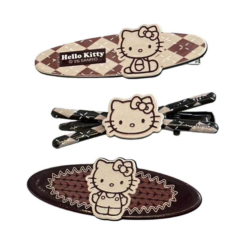 HelloKitty粉咖色格纹发夹发圈