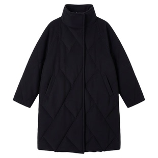 绵羊毛鹅绒羽绒服中长款2026年冬季气质年轻妈妈黑色立领时尚外套