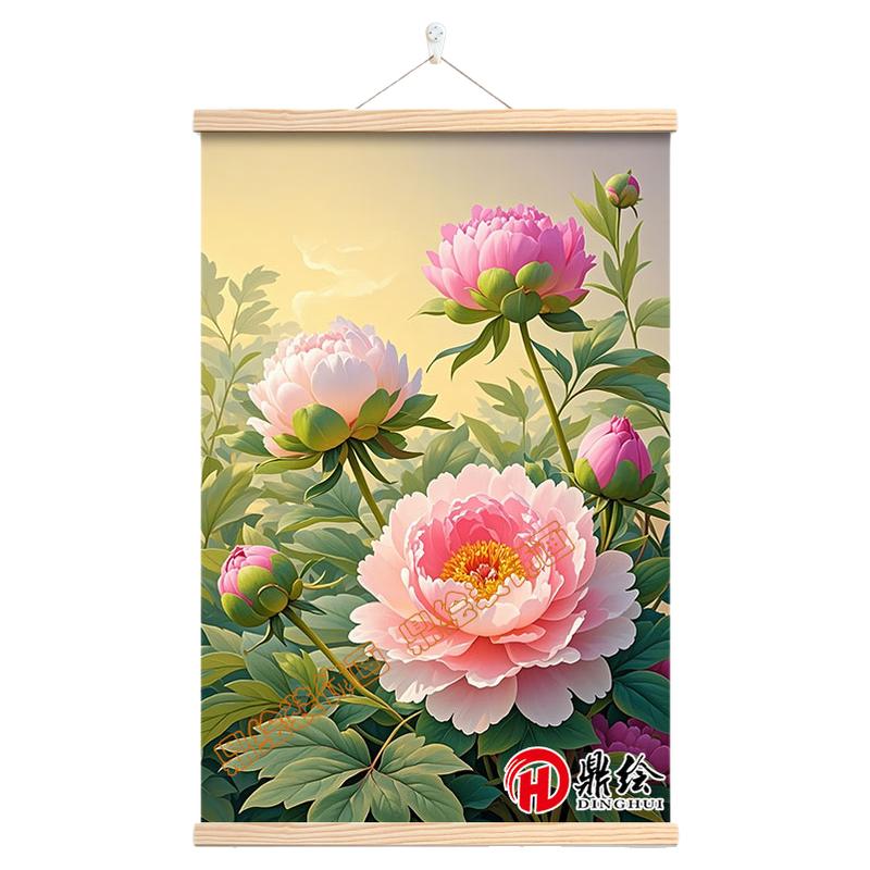 新富贵牡丹花挂画新中式玄关餐厅现代装饰画