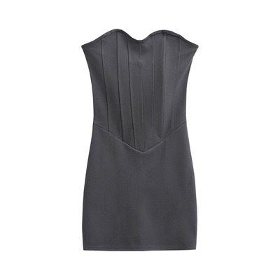 露背鱼骨线收腰抹胸包臀连衣裙