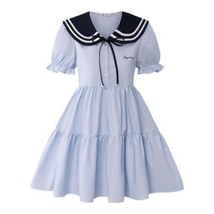 海盐芝士海军领小众蓝色连衣裙夏学生甜美初恋裙子女东京岁时记JK