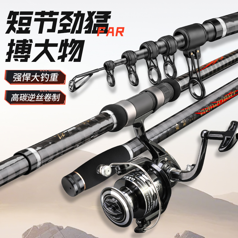 高碳超轻超硬短节便携远投竿鲢鳙淡海两用杆炮竿甩竿套装远投海杆