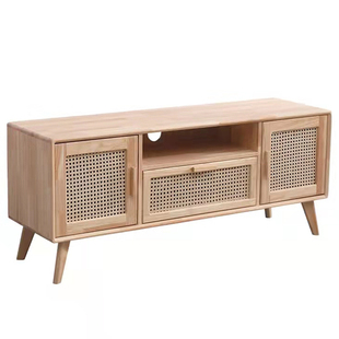 五斗柜实木北欧客厅小户型日式原木藤编电视柜旁边柜收纳柜储物柜