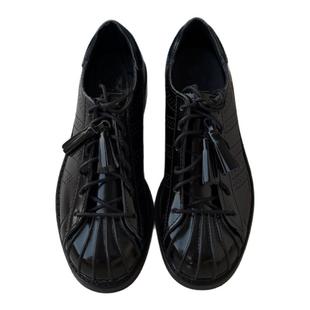 暗黑风亮面厚底贝壳头小皮鞋男女款布洛克复古运动板鞋单鞋乐福鞋