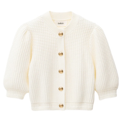 【2件8折】bash春季法式短款泡泡袖纯色短袖针织上衣女1H25GARA