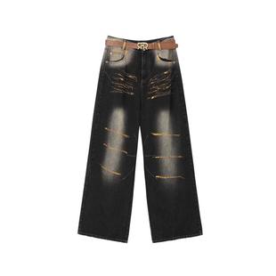 REVAN芮范设计师款街头感烫金牛仔长裤RM91302099