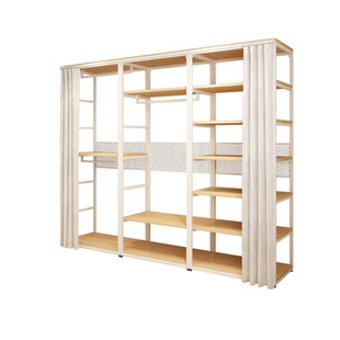 步入式衣帽间柜子组合收纳实木铁艺衣架落地卧室开放式衣柜带帘子