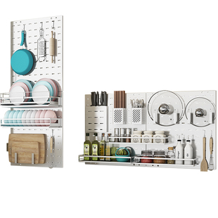 304不锈钢洞洞板厨房置物架省空间壁挂多层调料架沥水碗架收纳架