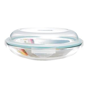 Glasslock进口钢化玻璃保鲜盒水果蔬菜密封盘子圆形沙拉盘带盖子