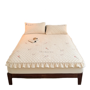 秋冬花边牛奶绒床笠加厚夹棉珊瑚绒床罩加绒床垫保护罩隔脏1米2三