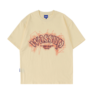 WASSUP HEODS幻影字母LOGO潮牌短袖t恤男夏宽松美式重磅情侣上衣