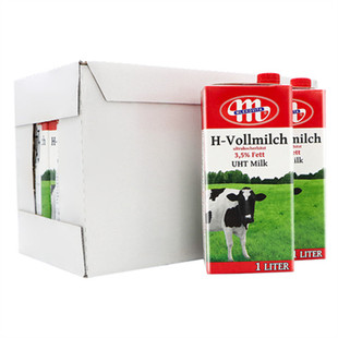 波兰进口全脂纯牛奶1L*12盒 学生营养餐饮奶茶咖啡奶泡烘焙早餐奶