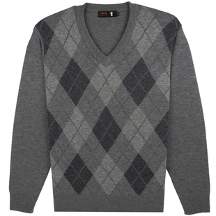 金兔羊毛衫男加厚V领套头保暖针织衫2026秋冬款中老年爸爸装毛衣