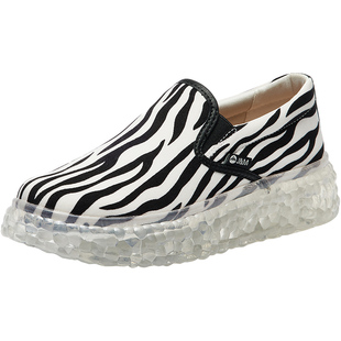 jm快乐玛丽豹纹小众休闲乐福鞋女2023春季新款厚底一脚蹬水晶鞋子