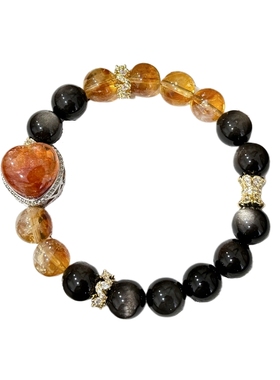 天然水晶蜂蜜奶盖银曜石胶花手链