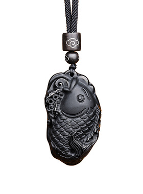 黑曜石鲤鱼跃龙门金榜题名吊坠