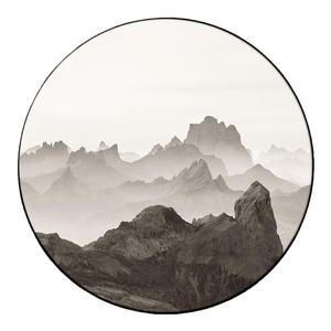 茶室山水新中式挂画圆形客厅背景墙有山无水靠山图壁画玄关装饰画