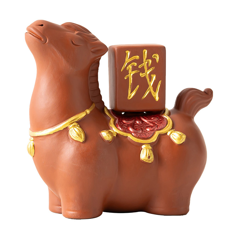 招财紫砂小马茶宠摆件马上有钱