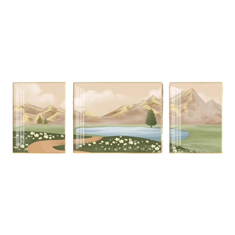 侘寂风轻奢客厅装饰画沙发背景墙挂画壁画三联画简约现代风景画