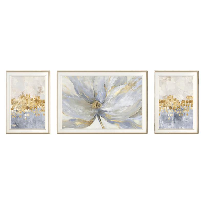 简美抽象花卉北欧三联背景画
