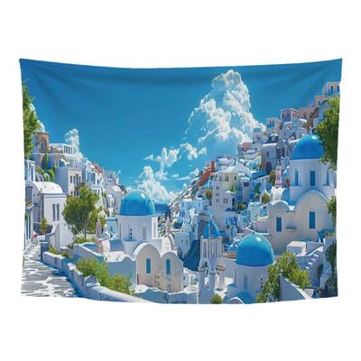 圣托里尼岛风景背景布清新挂布