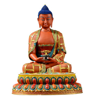 藏村彩绘《阿弥陀佛》室内家用精工铜《阿弥托佛》桌面铜像摆件