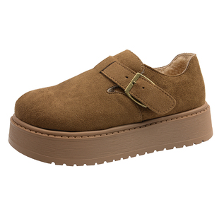 全包勃肯鞋女加绒单鞋2026秋冬季新款复古厚底不累脚一脚蹬乐福鞋