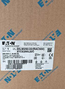 议价伊顿穆勒DILM250/22(RAC500)大电流接触器380-500V UL CSA认