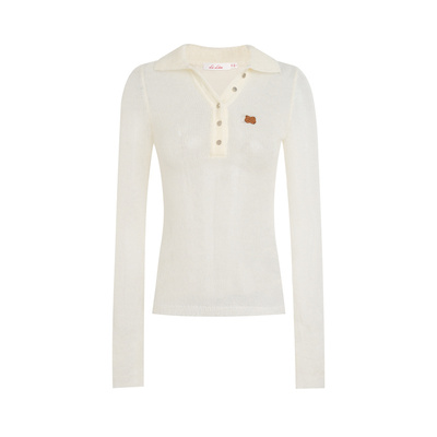 混纺羊毛Polo领修身针织上衣