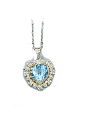 新款心形托帕石吊坠925银镶嵌女日韩时尚潮流项链圣诞节礼物