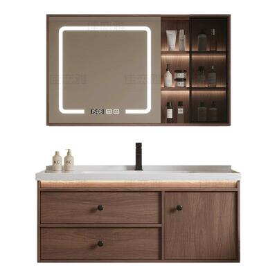 中式胡桃木浴室柜家用陶瓷一体盆