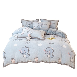 冬季牛奶绒四件套儿童男孩加绒床单被套珊瑚绒加厚床上用品三件套