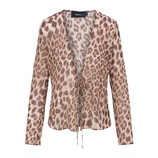 RealisationPar 豹纹衬衫长袖系带深 V性感真丝上衣 The Bianca