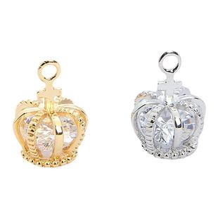 14K包金保色带环包锆石皇冠吊坠手工diy项链项坠手链饰品吊饰配件