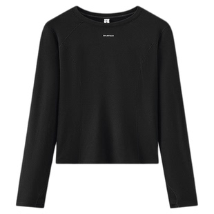 商场同款|森马长袖T恤女冬短款分割发热抓毛修身字母2025新款上衣