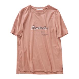 23区日系秋季通勤直筒版纯棉圆领套头短袖T恤打底针织衫商场同款