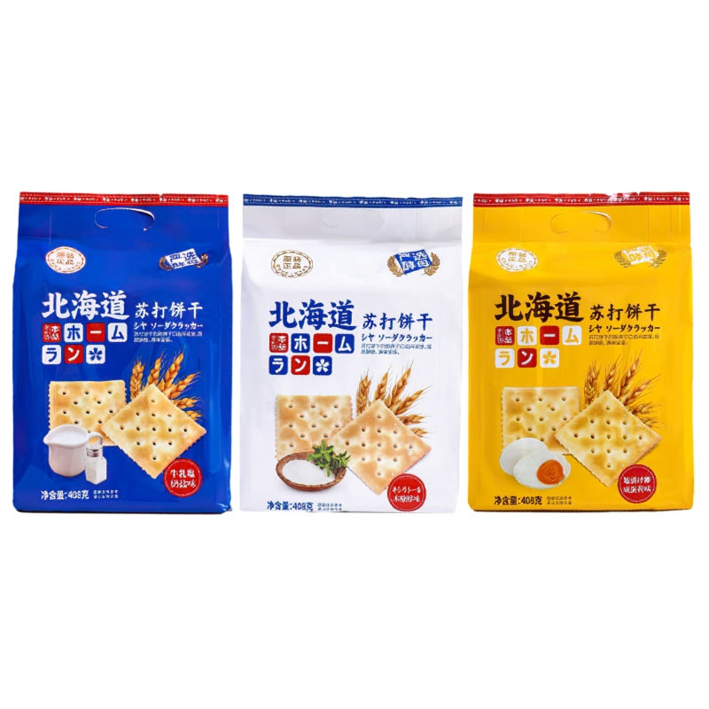 本垒北海道苏打饼干408克 奶盐芝士梳打饼咸饼干 独立小包零食