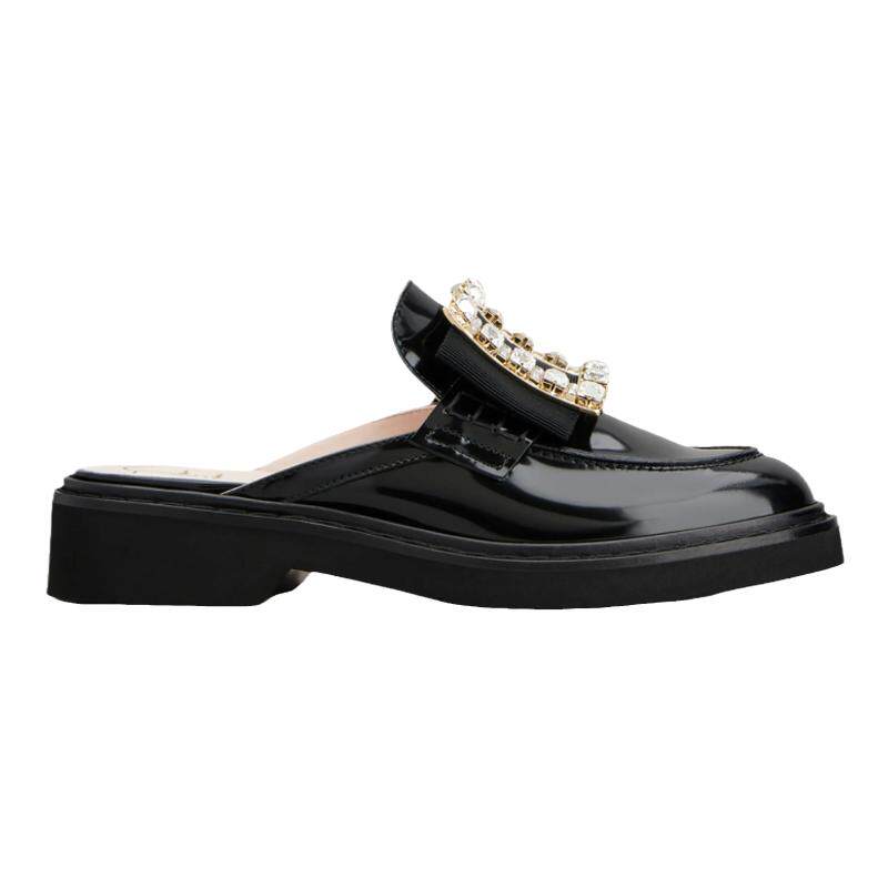 RogerVivier/罗杰维维亚女士穆勒鞋小牛皮水晶搭扣罗缎细节新款