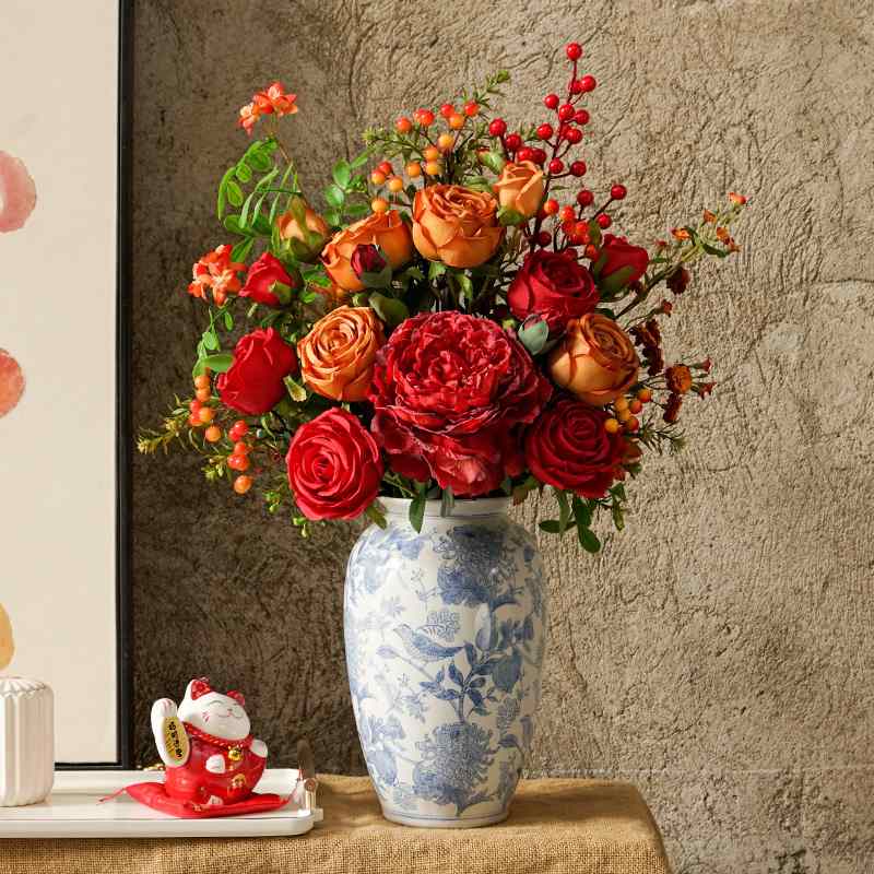 国风高端牡丹仿真花束高级感绣球手捧花客厅餐桌摆设装饰假花摆件