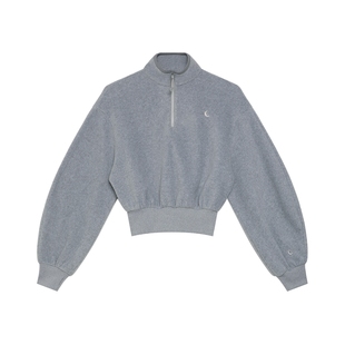 半圆原创女装[运动]2025冬季宽松休闲半高领半拉链螺纹收腰卫衣女