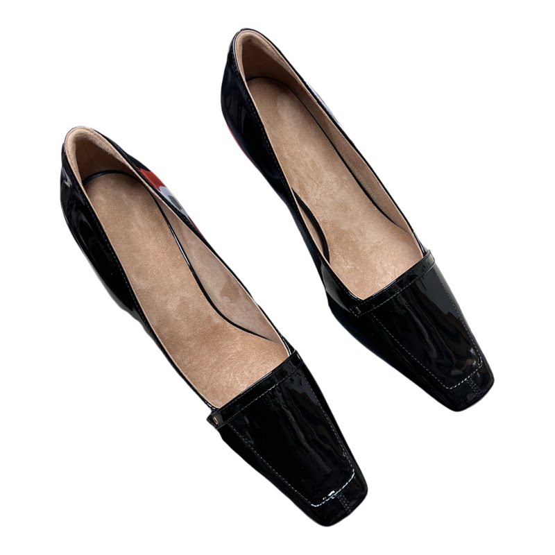 大厂品质6cm跟 软漆皮面羊猄皮里方头上班通勤单鞋高细跟法式女鞋