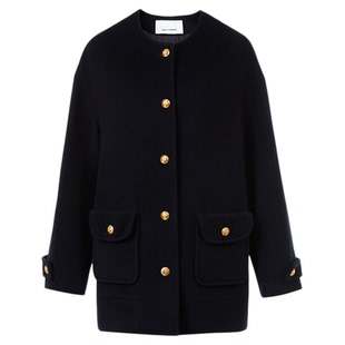 朗姿霍尔多巴吉白鹅绒圆领羊毛毛呢羽绒服修身气质百搭通勤风外套