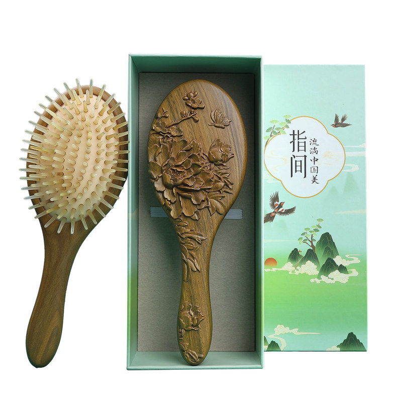 绿檀牛角梳齿气垫木梳子