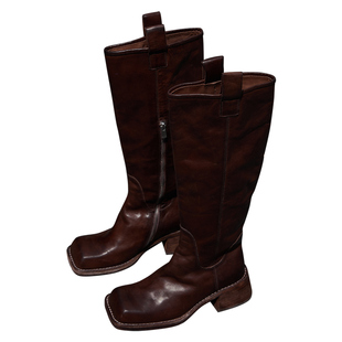 Le' Murmure 高奢限量 Italy水洗植鞣牛皮 烟管及膝高靴 骑士靴