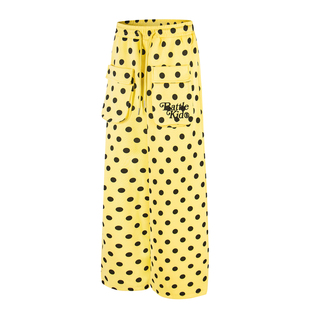 文文不乖美式复古波点多巴胺休闲男女高腰多口袋粉色直筒阔腿裤子