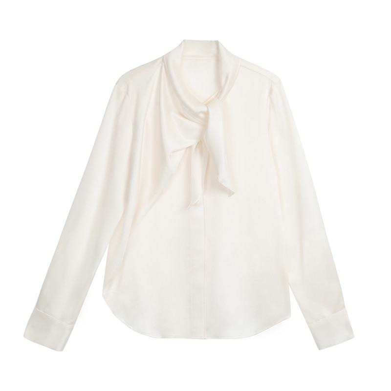 Maven Lin 优雅气场|轻奢缎面衬衫女设计感飘带蝴蝶结长袖衬衣