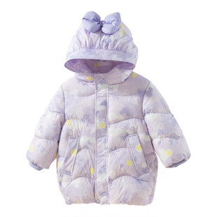 迪士尼童装女童中长款羽绒服女孩公主加厚羽绒衣中童宝宝冬装90绒