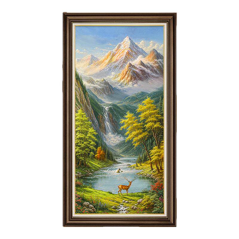 聚宝盆玄关装饰画入户正对门走廊过道壁画客厅挂画欧式山水风景画
