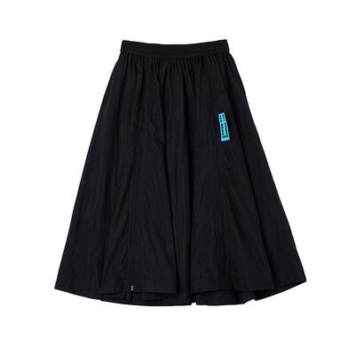 ALL BEINGS25SS夏季新款黑色可调节宽褶拉链开衩A字伞半身长裙