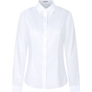 【免烫】乔治白春秋季女士长袖衬衫商务职业修身纯白上衣